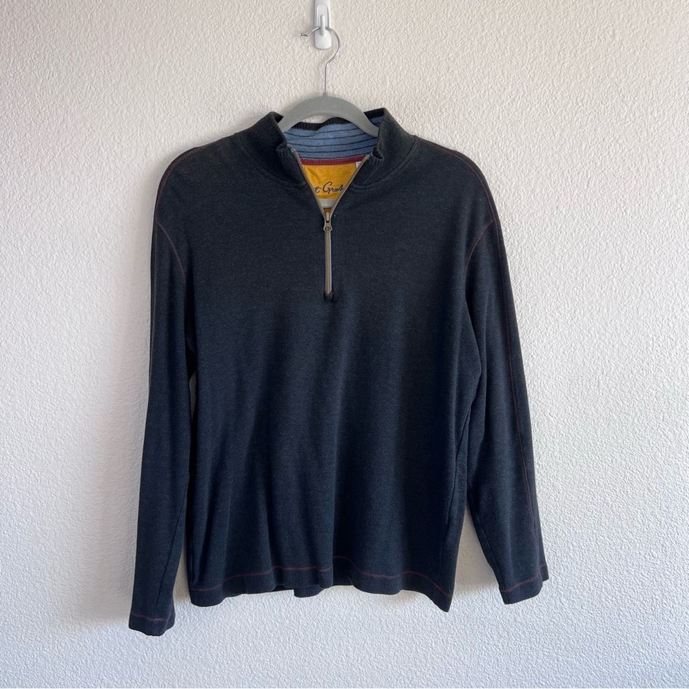 Robert Graham Men's Quarter Zip Charcoal Grey‎ Classic Fit Top